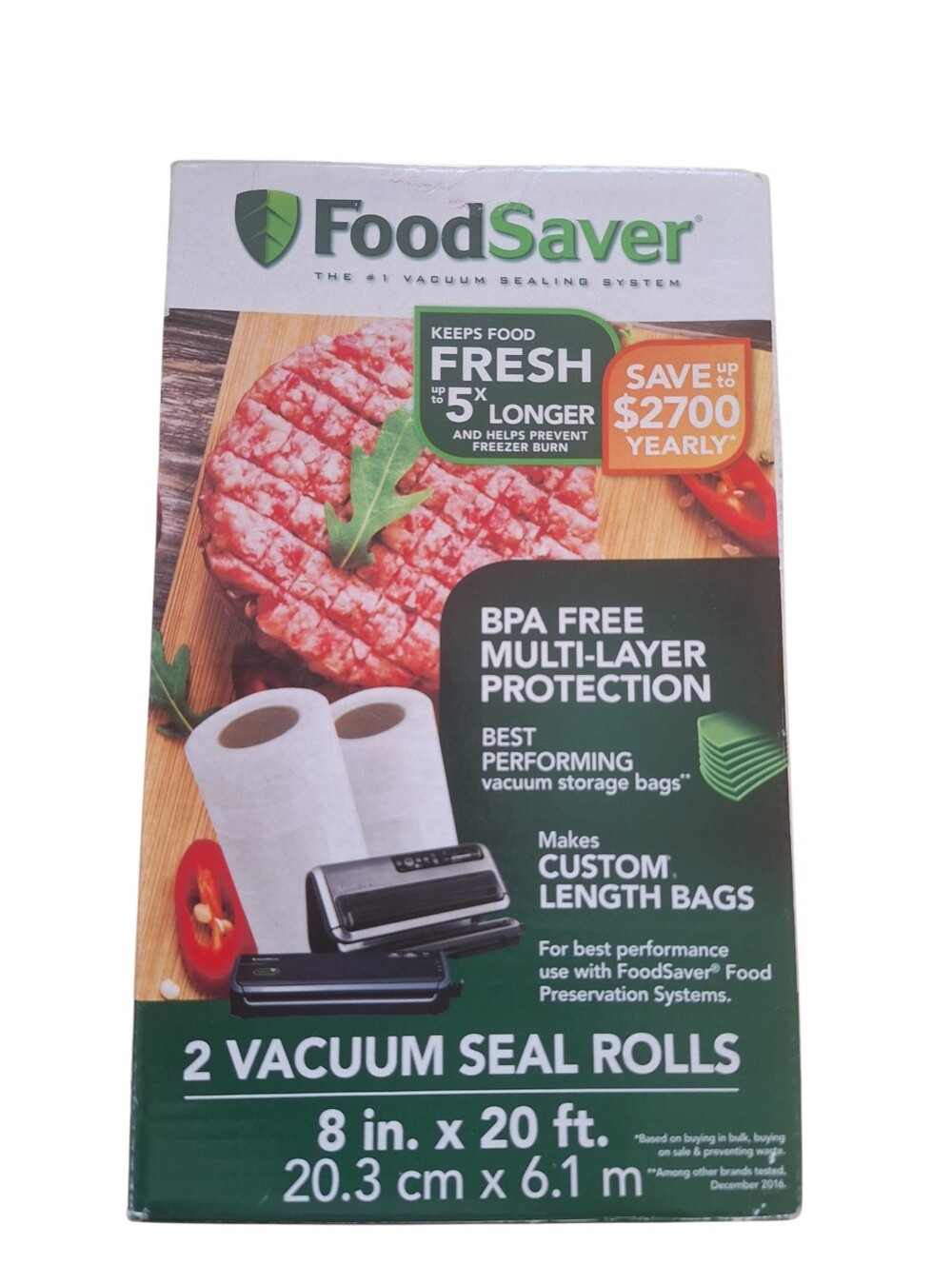 Foodsaver Set of Two Vacuum Seal Rolls - 8 in. x 20 ft. (2 Rolls) Cutom LengFth